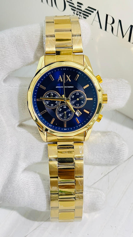 Armani Exchange First Copy Full Gold Chronograph Watch with Blue Dial
