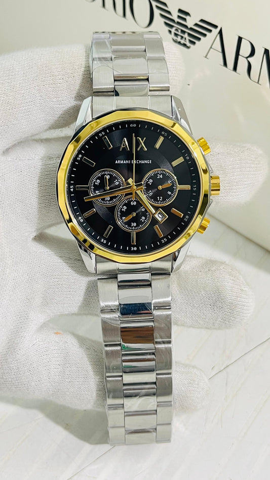 Armani Exchange Chronograph Watch – Silver & Gold Stainless Steel Men’s Wristwatch