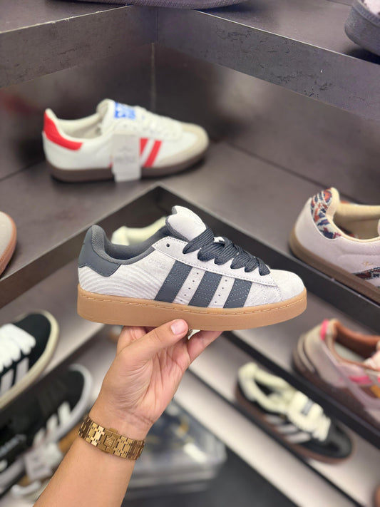 Adidas-Inspired Grey & White Sneakers with Gum Sole – Premium First Copy