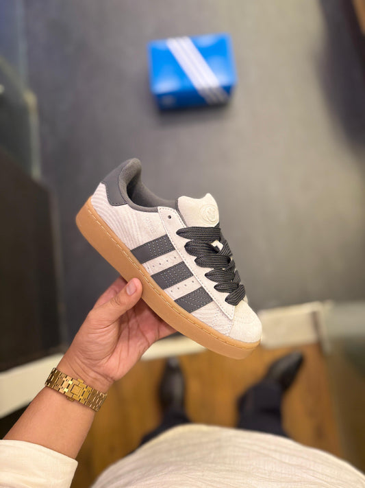 Adidas-Inspired Grey & White Sneakers with Gum Sole – Premium First Copy