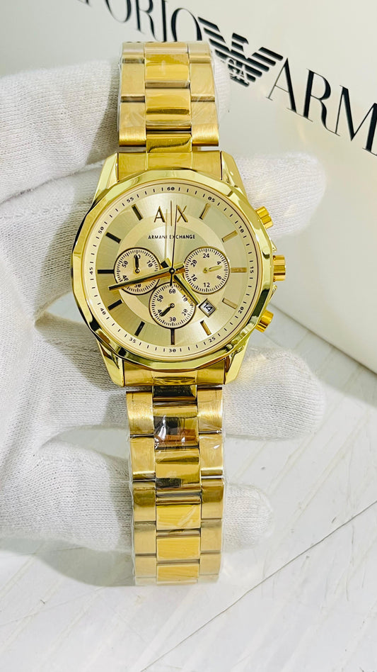 Armani Exchange First Copy Gold Chronograph Watch | Full Gold Stainless Steel Strap